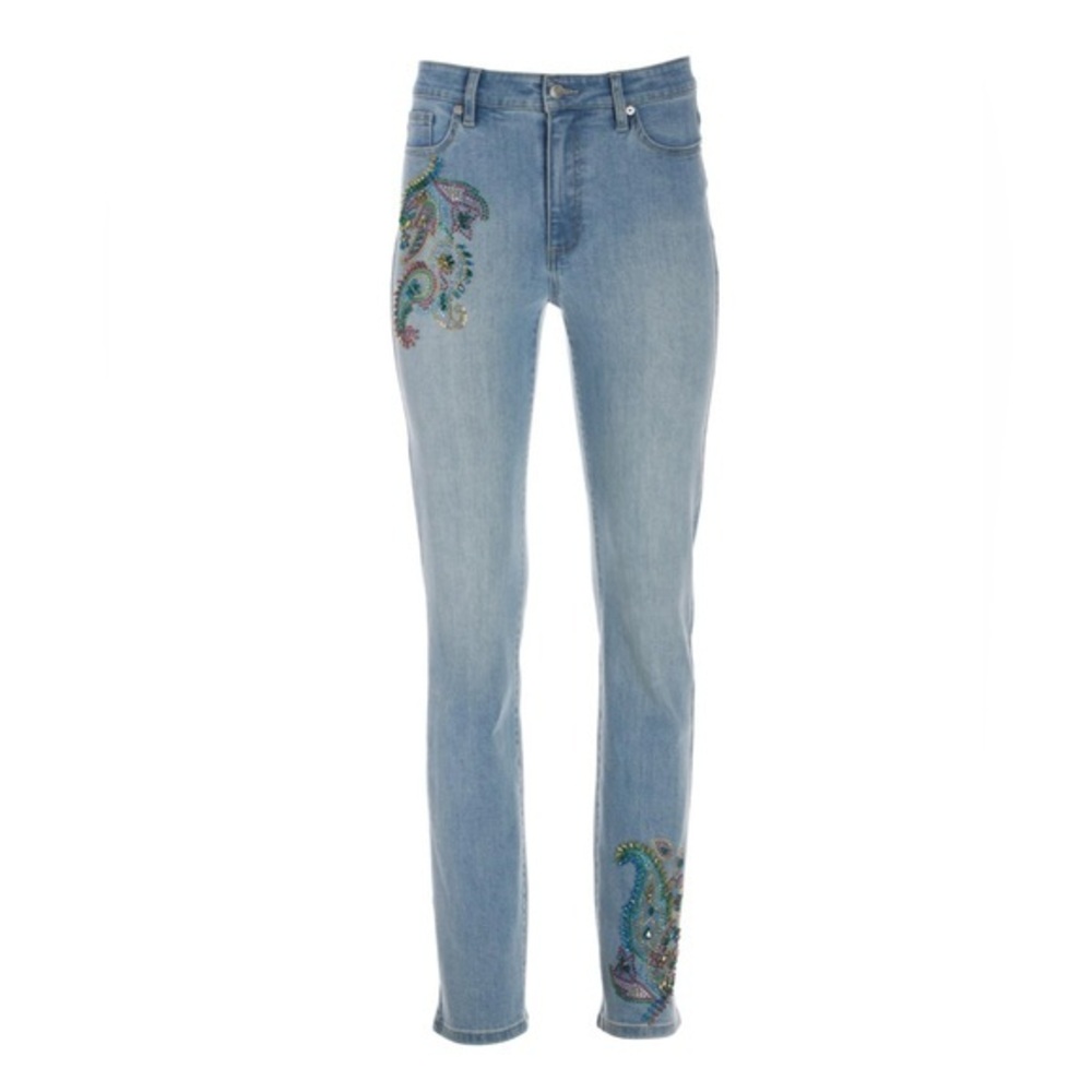 Boston Proper Bright Paisley Embellished Slim Straight Leg Jean 💕
